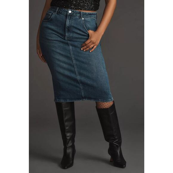 NWT Anthropologie x Pilcro Denim Pencil Skirt $130 Size 6 Blue Midi - Picture 2 of 7